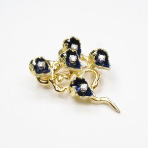 18k Blue Enamel Diamond Flower Brooch